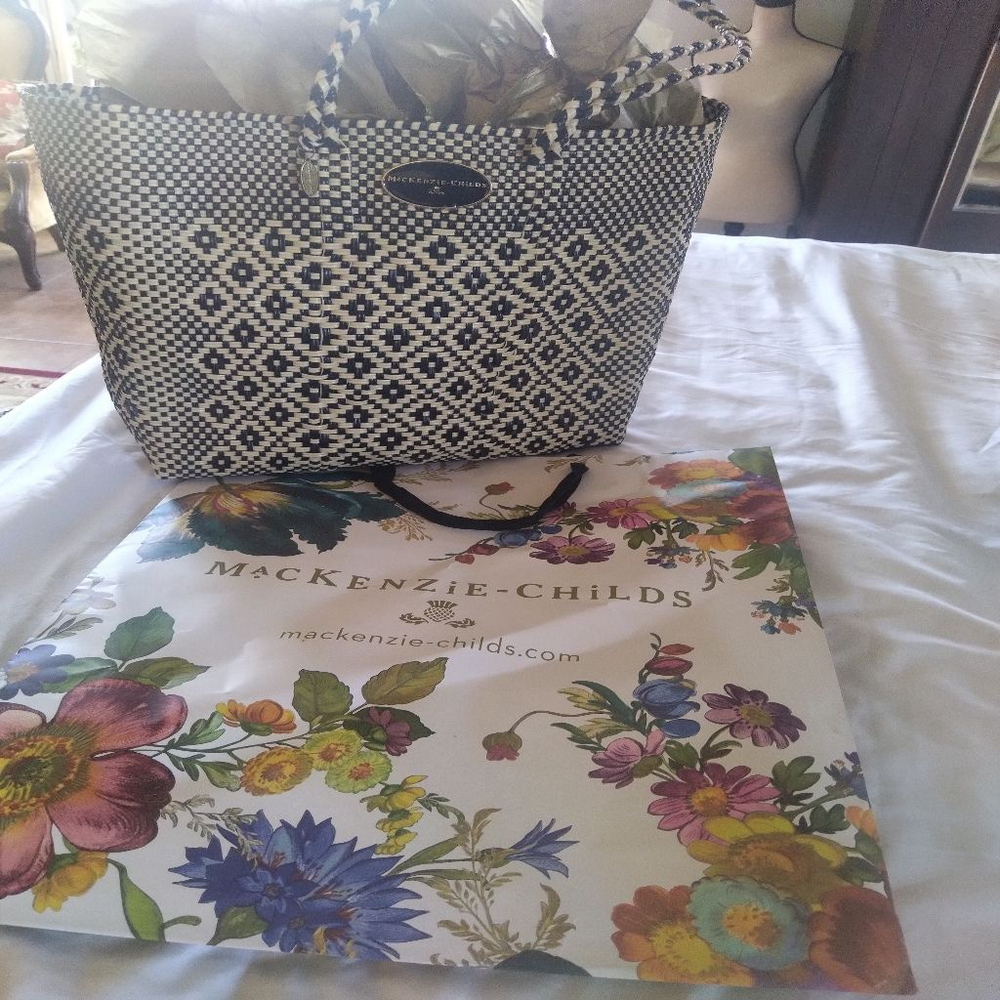 NWOT Women's Mackenzie-Childs Black & Beige Woven Tote Bag One Size - Picture 14 of 14